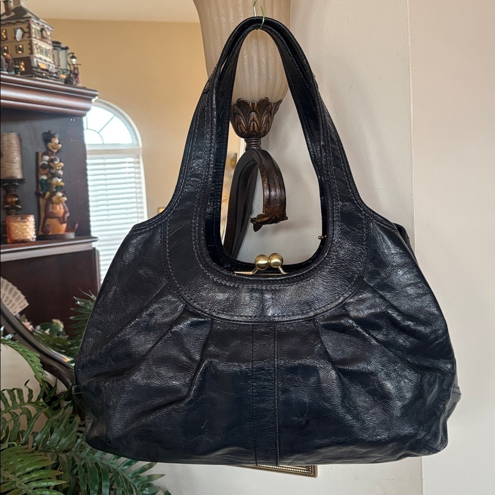 Coach Ergo Black Pantent Leather Pleated Frame Kisslock Satchel Shoulder Bag Y2K - Picture 7 of 16